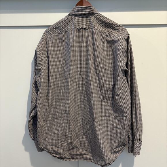 J Peterman Shirt Mens Large Check Black GIngham Button Up Long Sleeve Portugal - Picture 6 of 10